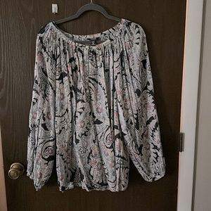 CHAPS. boho, flowing, soft blues and pinks paisley cotton shirt